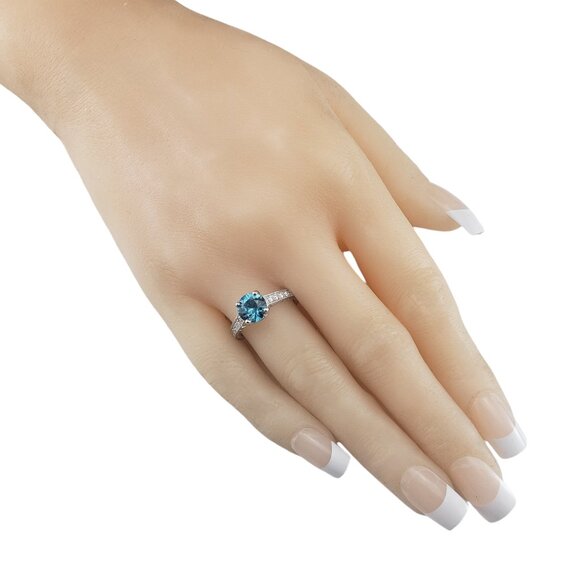 14K White Gold Blue Zircon and Diamond Ring Size 8 #19495 - Picture 8 of 10